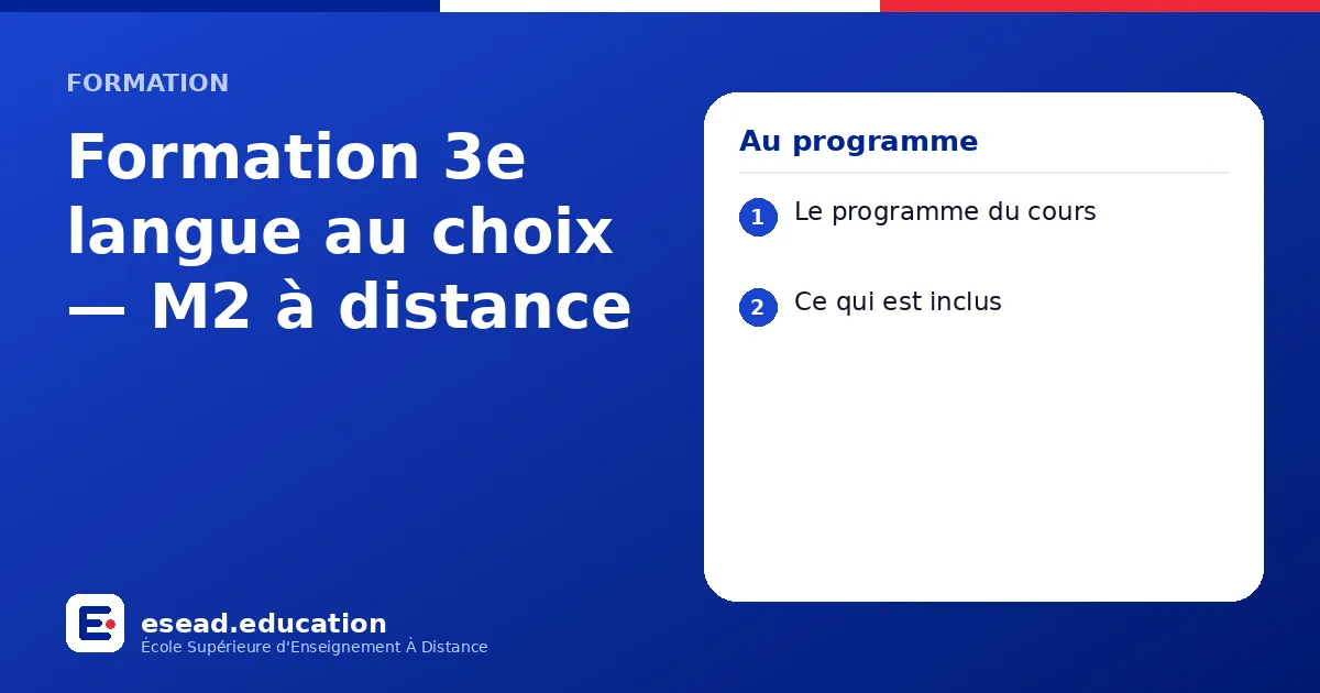 Infographie : Formation 3e langue au choix — M2 à distance — 1. Le programme du cours ; 2. Ce qui est inclus