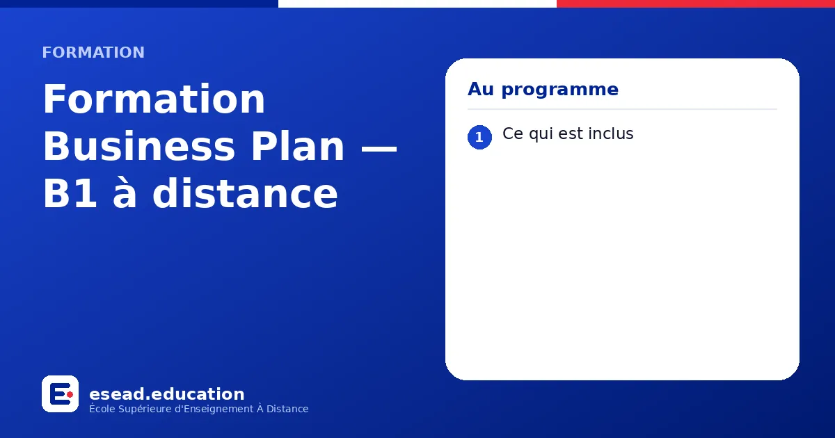 Infographie : Formation Business Plan — B1 à distance — 1. Ce qui est inclus