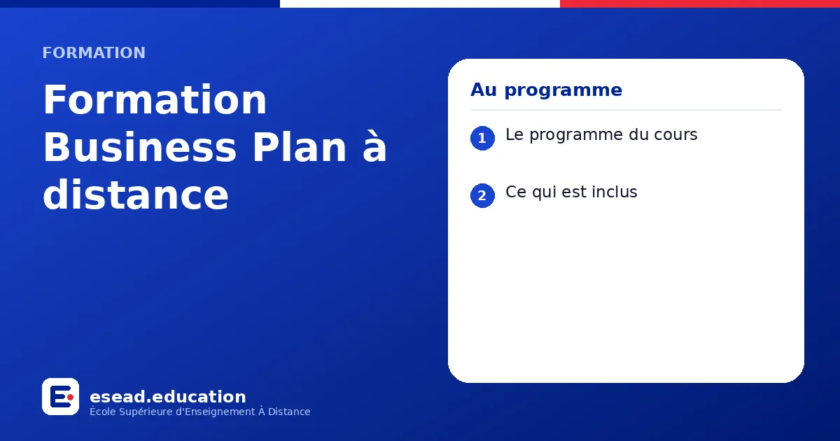 Infographie : Formation Business Plan à distance — 1. Le programme du cours ; 2. Ce qui est inclus