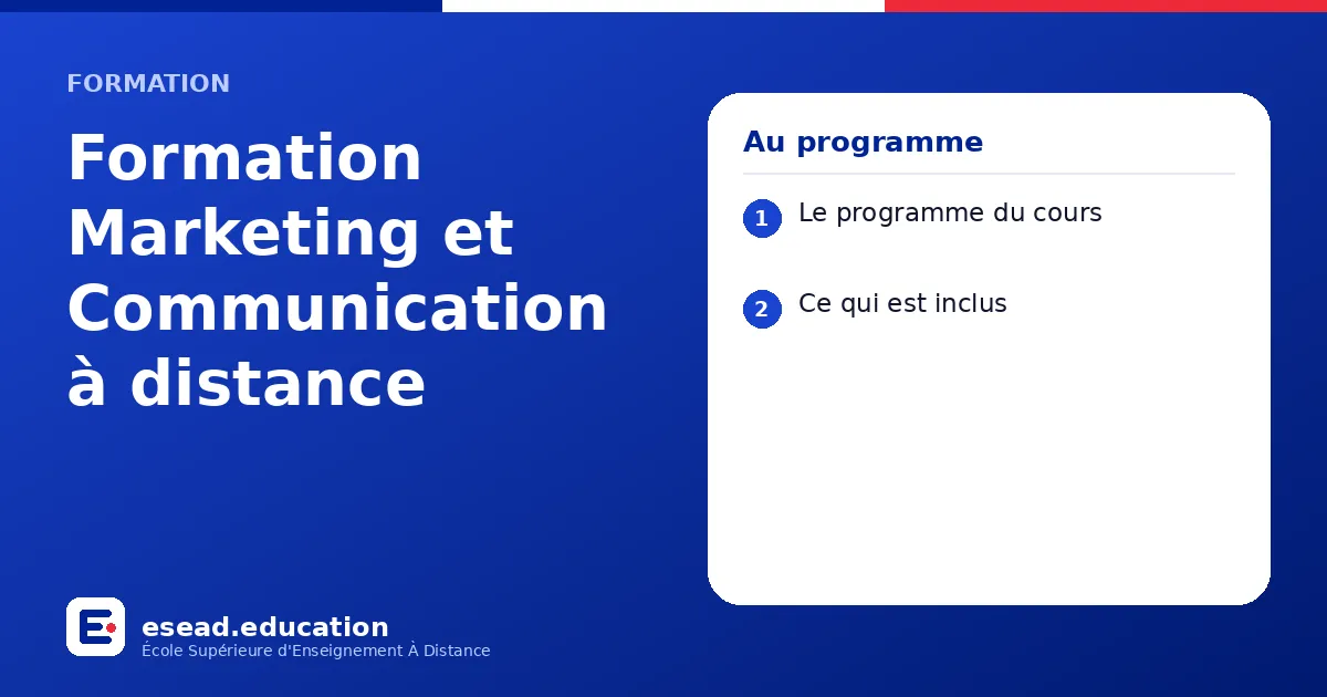 Infographie : Formation Marketing et Communication à distance — 1. Le programme du cours ; 2. Ce qui est inclus